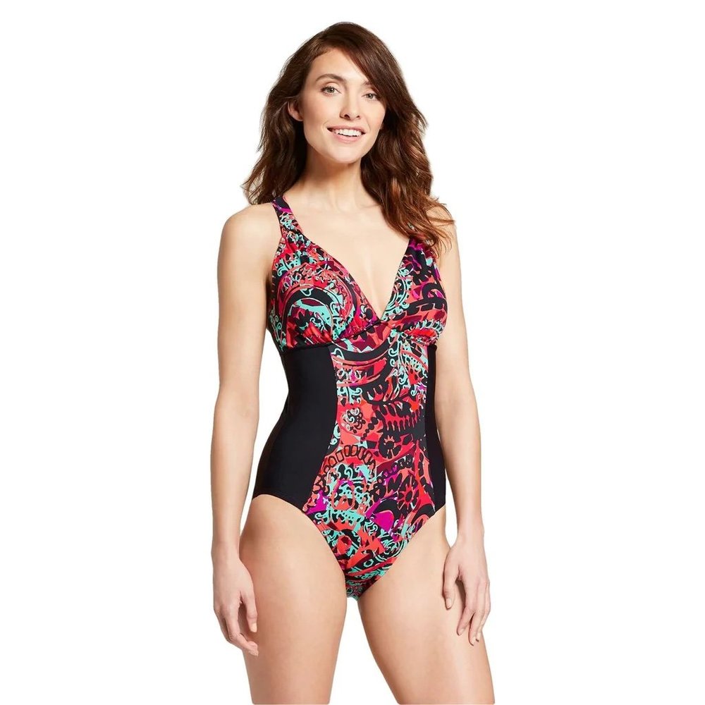 Aqua Green Blocked One Multicolor One Piece Swimsuit